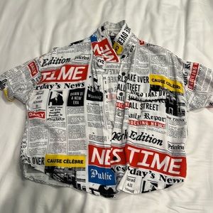 Forever 21 newspaper collared tee button down